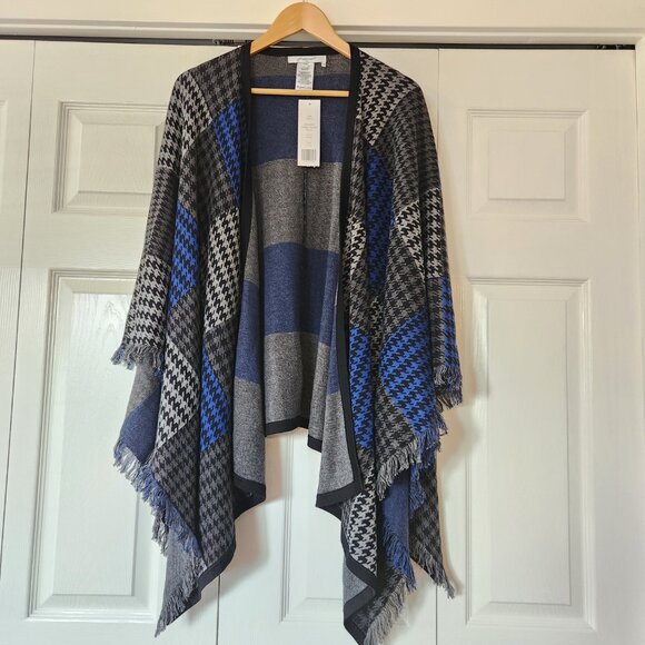 Foxcroft NWT The Walker Houndstooth Ruana Plaid Wrap Sweater Poncho - Picture 1 of 10